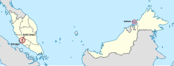 Mapa mostrando a localização dos Territórios Federais na Malásia