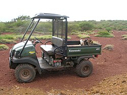 Veículo utilitário de dois lugares com gaiola de proteção e caçamba