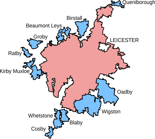 Mapa da Área Urbana de Leicester no Censo de 2001