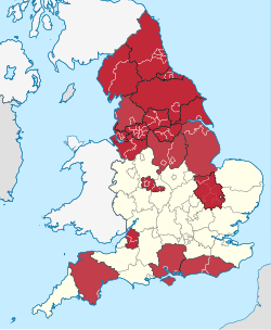 Mapa das autoridades combinadas e de condado estabelecidas na Inglaterra