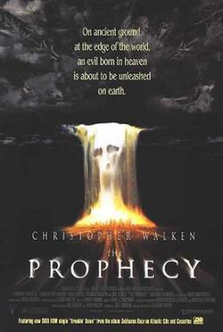 Cartaz do filme A Profecia apresentando Christopher Walken como o Arcanjo Gabriel