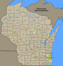 Mapa das divisões administrativas de Wisconsin