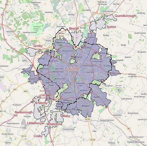Mapa da Área Urbana de Leicester no Censo de 2011