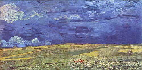Campo de trigo sob céu nublado - Obra de Van Gogh