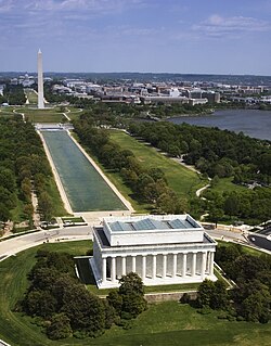 Vista aérea do Lincoln Memorial e Monumento a Washington