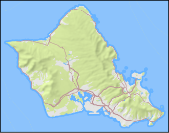 Mapa de localização da Baía de Kāneʻohe no Havaí